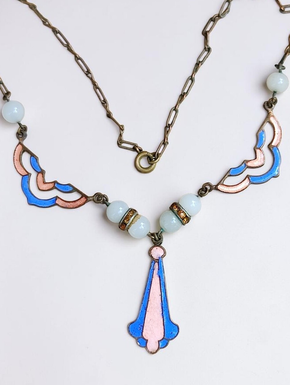 Antique Art Nouveau Sautoir Enameled Necklace